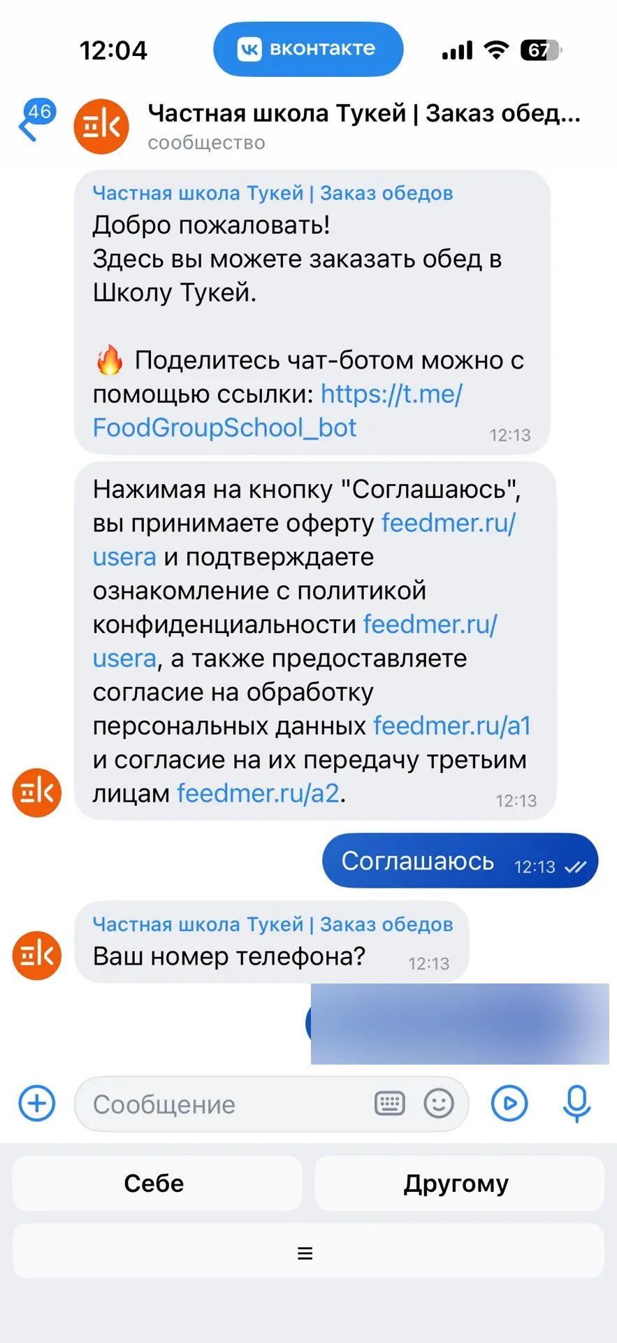 Начало работы со школьным чат-ботом и согласие с условиями